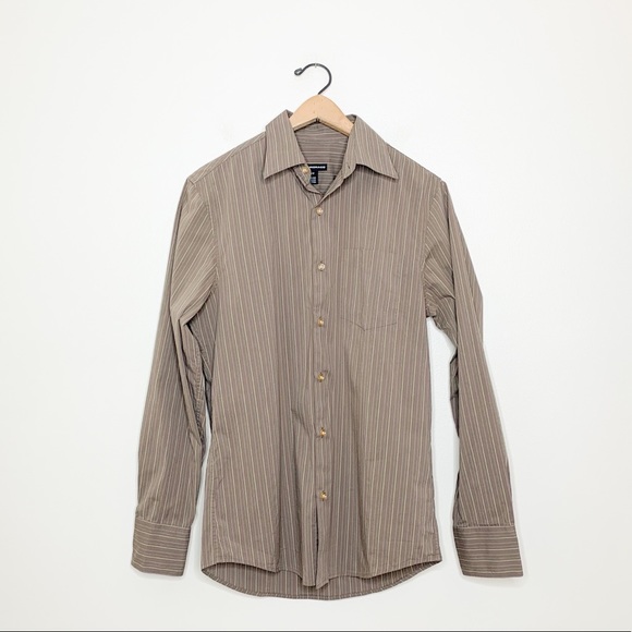 Club Monaco Men's Taupe Colorful Stripe Button Down Shirt XS - Picture 2 of 9